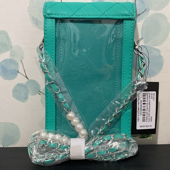 Badgley Mischka Crossbody Phone Case with Diamond Quilting and Pearls NWT - Picture 3 of 5